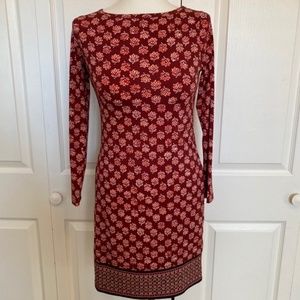 Michael Kors Red Print Shift Long Sleeve Dress